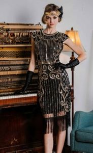 1920’s Flapper Gatsby Sequin Beaded Costume  Black Gold Small